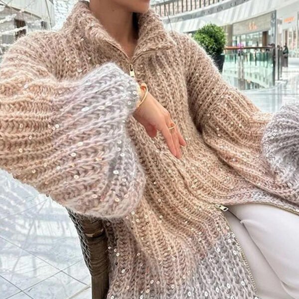 Western Classy Style Fashion Sequin Design Knitwear Coat - Image 10