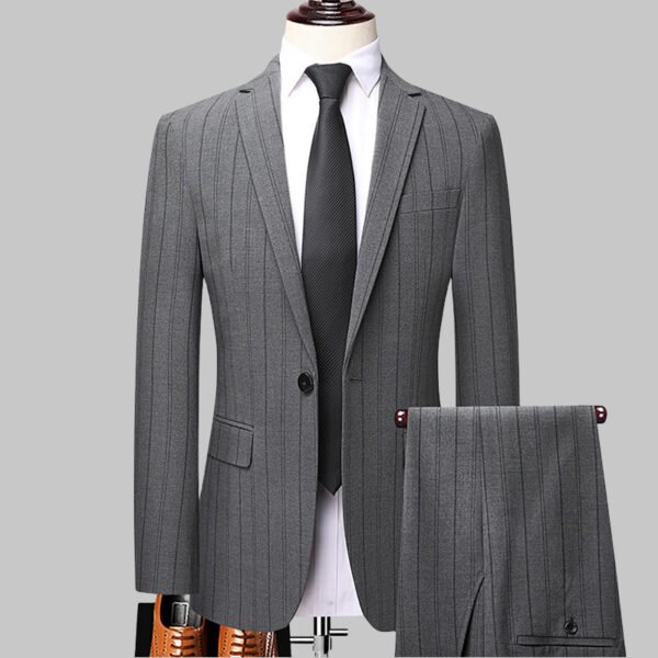 Spring And Autumn New Men's Suit Set Business Business Wear Korean Slim Striped Two-piece Wedding Bridesmaid Suit - Image 4