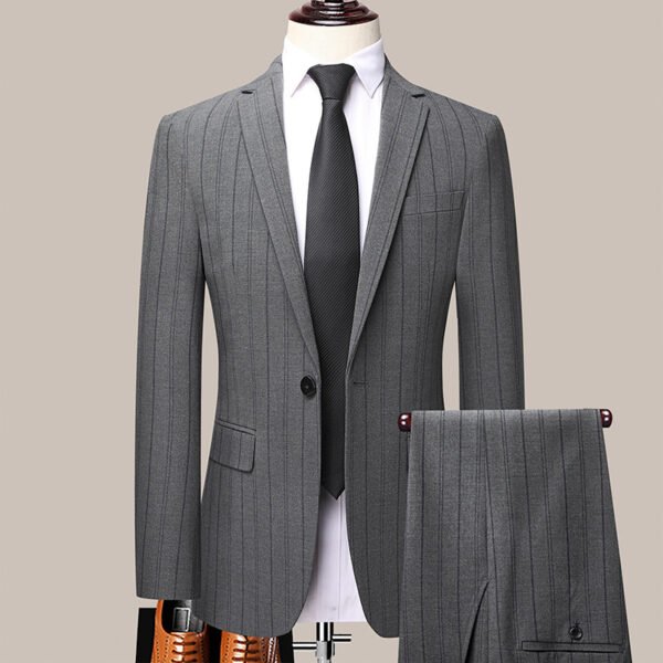 Spring And Autumn New Men's Suit Set Business Business Wear Korean Slim Striped Two-piece Wedding Bridesmaid Suit - Image 3