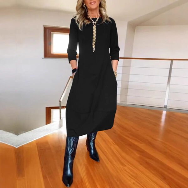 Autumn And Winter New All-matching Solid Color Loose Round-neck Long-sleeved Dress Women - Image 3