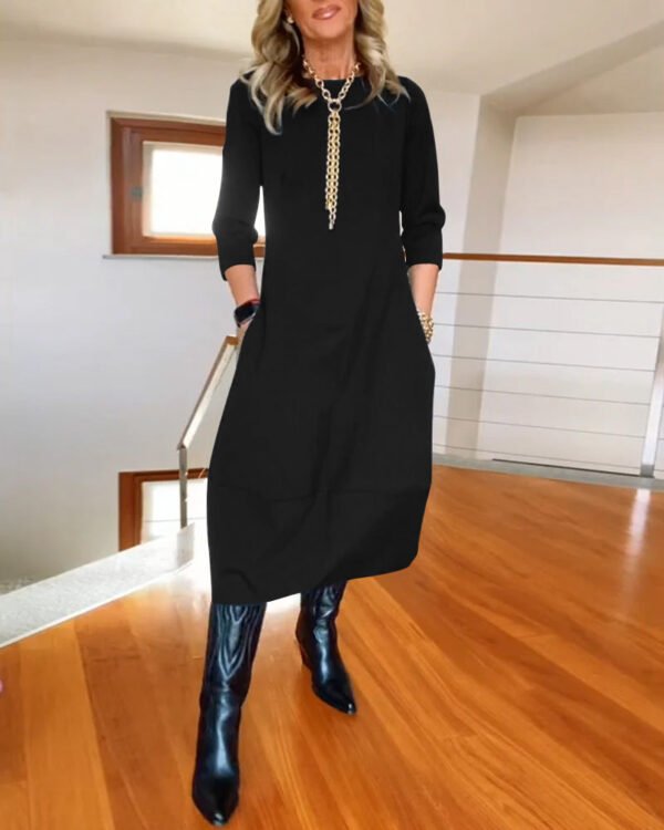 Autumn And Winter New All-matching Solid Color Loose Round-neck Long-sleeved Dress Women - Image 7