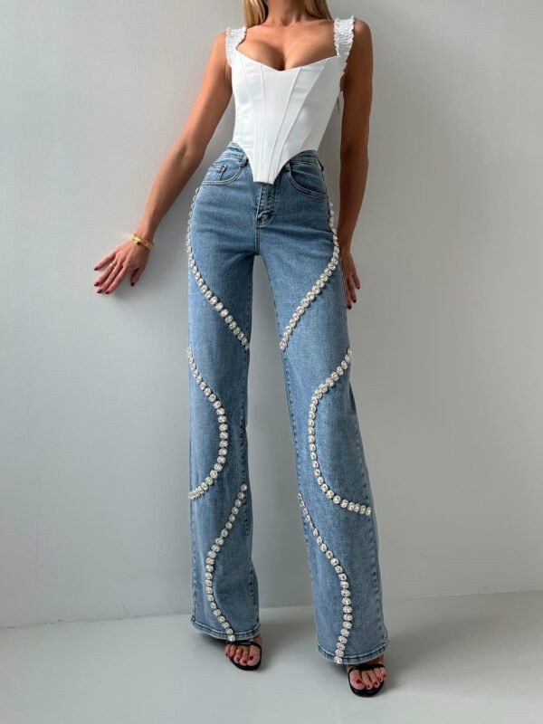 Fashion Women Clothing Loose Straight-cut Rhinestone Jeans With Design Sense - Image 2