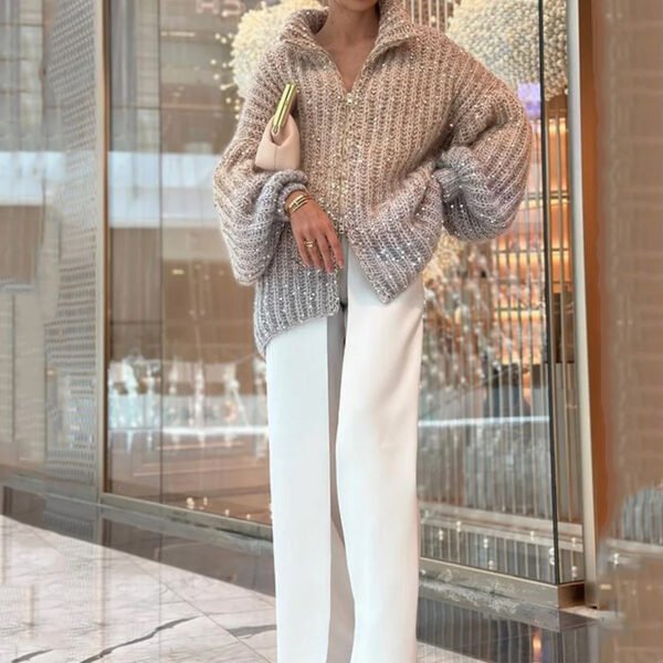 Western Classy Style Fashion Sequin Design Knitwear Coat - Image 9