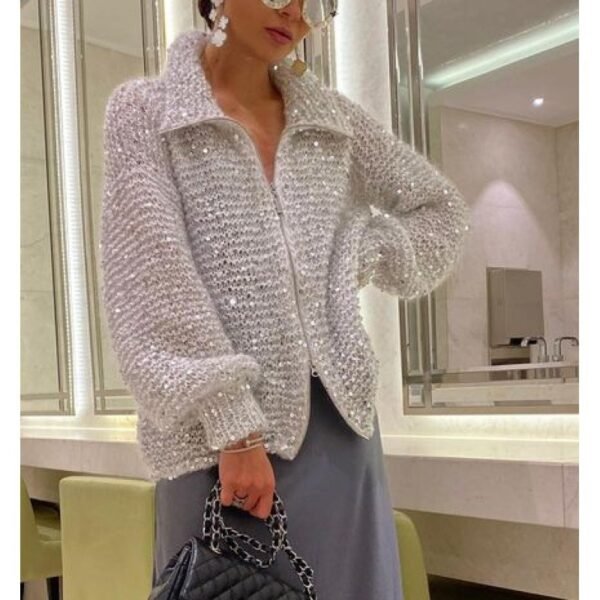 Western Classy Style Fashion Sequin Design Knitwear Coat - Image 3